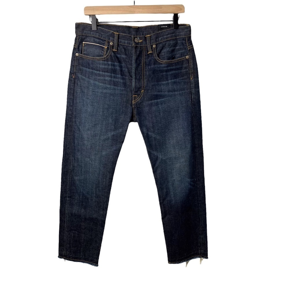 Vince Cropped Relaxed Fit Jeans Dark Wash Size 27 Raw Hem Button Fly Dv142h2097